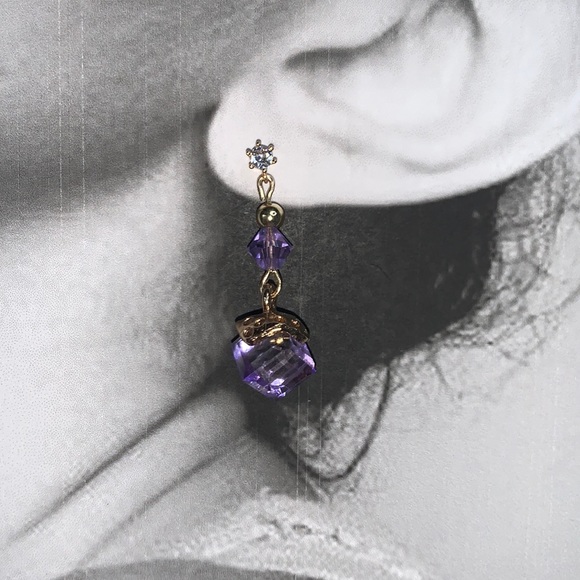 Cubic Zirconia Post Stud With Dangling Drop Purple Cubic Crystal Pendant - Picture 8 of 15
